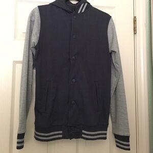 Cotton On Navy and Light Gray Hooded Shirt Jacket